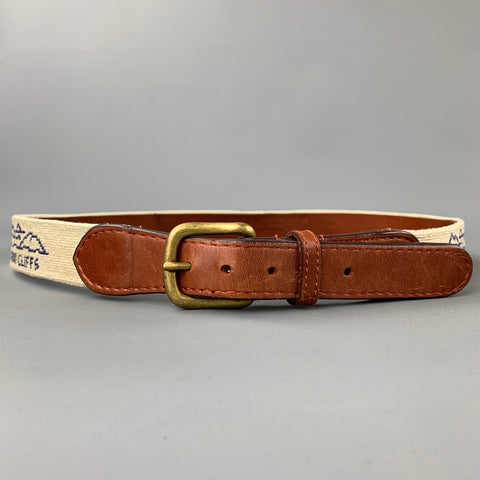 SMATHERS & BRANSON Size 40 Beige & Navy Embroidered Belt