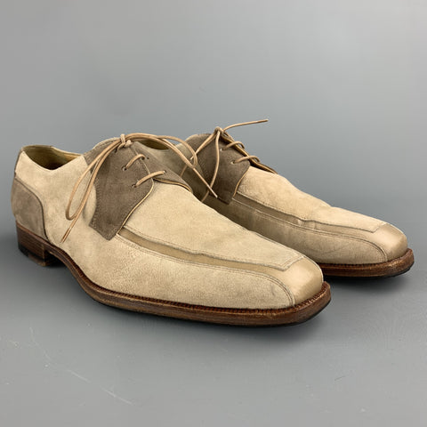 MORESCHI Size 8 Taupe Two Toned Suede Lace Up Shoes