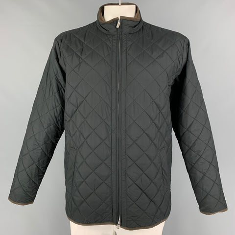 PETER MILLAR Size L Black Quilted Polyester Full Zip Jacket