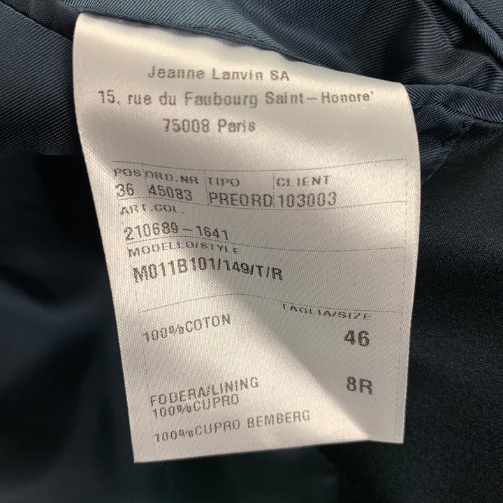 LANVIN Size 36 Teal Black Tweed Cotton Peak Lapel Sport Coat