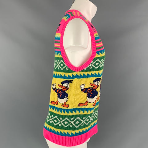 GUCCI Size S Multi-Color Knitted Wool V-Neck Donald Duck Sweater Vest