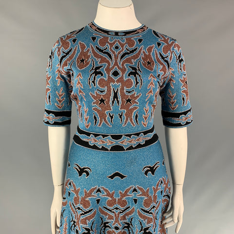M MISSONI Size 12 Blue & Brown Polyamide Bend Metallic Dress