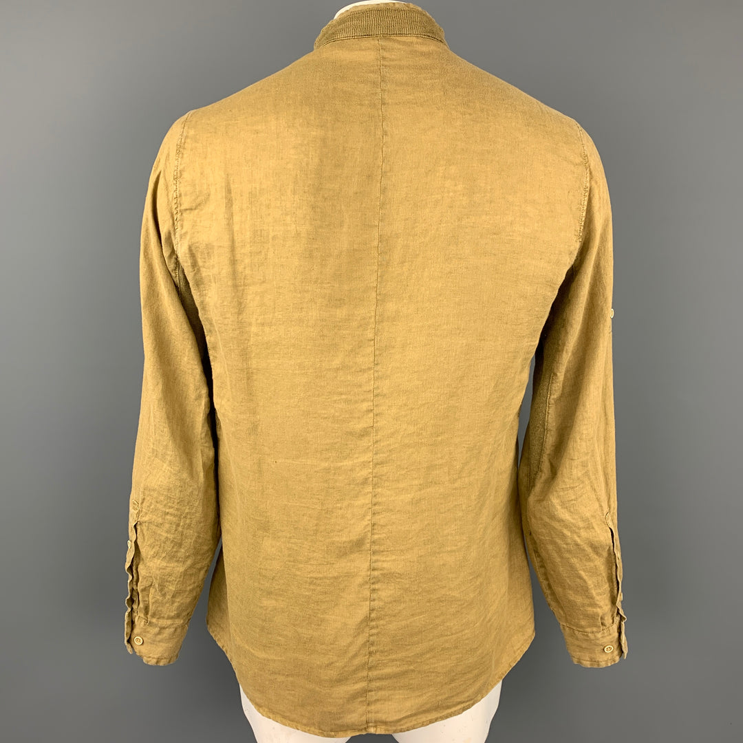 TRANSIT UOMO Size L Mustard Linen Button Down Long Sleeve Shirt