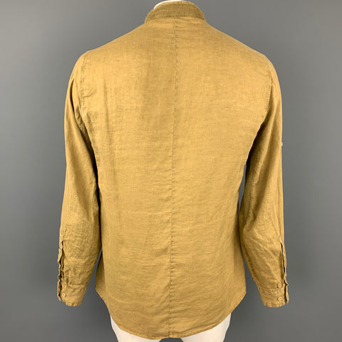 TRANSIT UOMO Size L Mustard Linen Button Down Long Sleeve Shirt