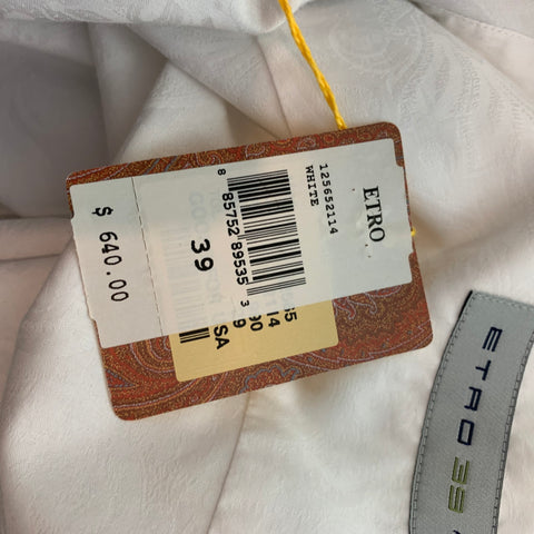 ETRO Size S White & Taupe Mixed Fabrics Cotton Button Up Long Sleeve Shirt