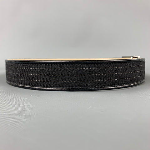 ESCADA Taille XS 26 Ceinture en cuir avec ruban à points contrastés noir
