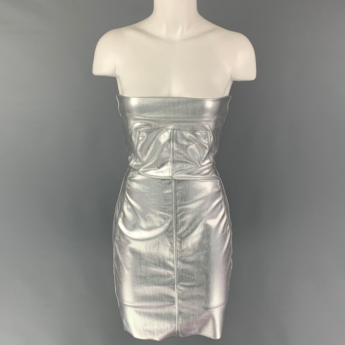 RICK OWENS Size 4 Silver Cotton Blend Strapless Cocktail Dress
