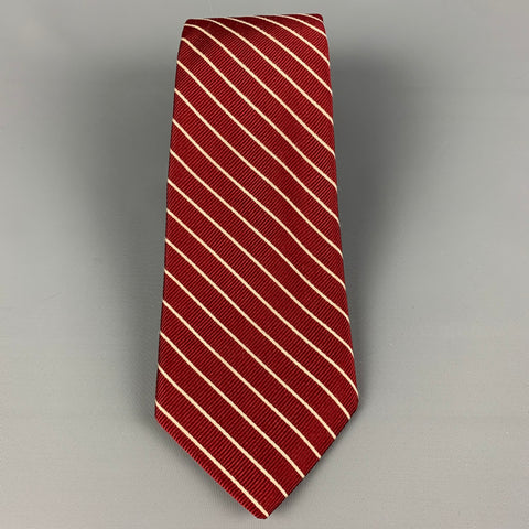 OXXFORD CLOTHES Red White Diagonal Stripe Silk Tie