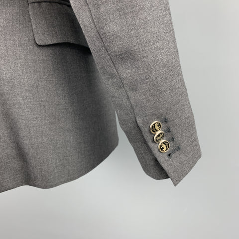 BROOKS BROTHERS Size 38 Dark Gray Wool / Elastane Notch Lapel Embossed Buttons Sport Coat