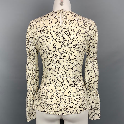 ALEXA CHUNG Size 6 White & Black Abstract Viscose Peplum Blouse