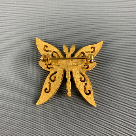 Vintage BARRERA Gold Rhinestones Butterfly Brooch