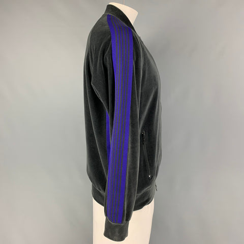 AGUJAS Talla XL Chaqueta de poliéster de algodón texturizado morado carbón