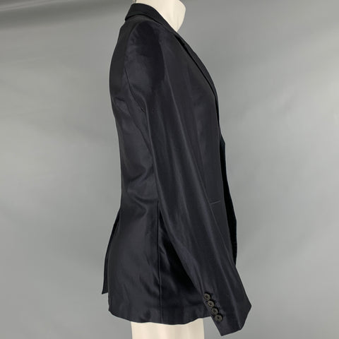 LANVIN Taille 36 Manteau de sport à revers cranté en laine et soie noire marine