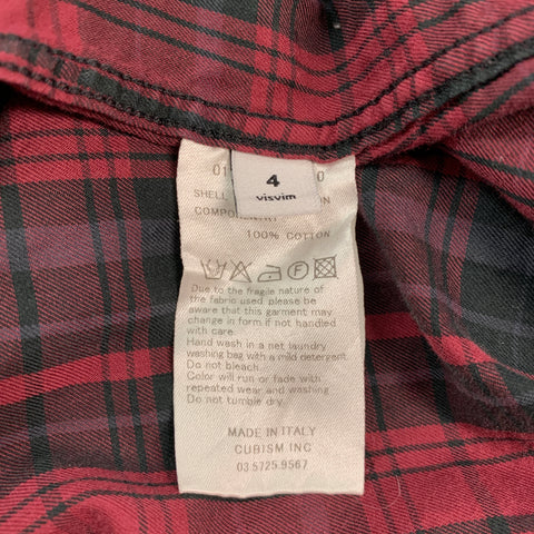 VISVIM Camisa Manga Larga Lhamo Algodón Cuadros Rojo Negro Talla L