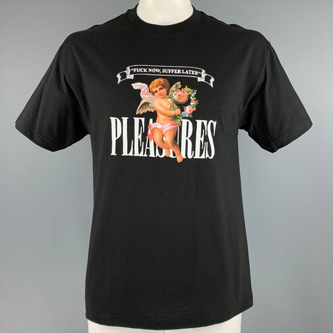 PLEASURES Taille XL T-shirt à col rond en coton graphique noir