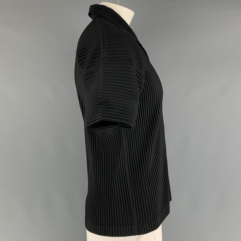 ISSEY MIYAKE Size L Black Pleated Polyester Short Sleeve T-shirt