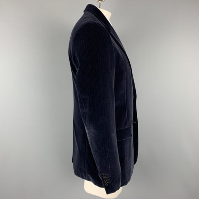 THEORY Size 42 Navy Stripe Cotton Velvet Notch Lapel Long Sport Coat