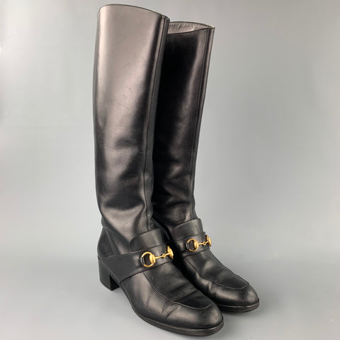Botas de montar Horsebit de cuero negro talla 10 GUCCI