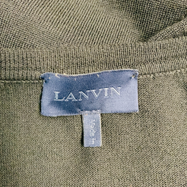 LANVIN Size L Black Purple Color Block Wool V-Neck Cardigan