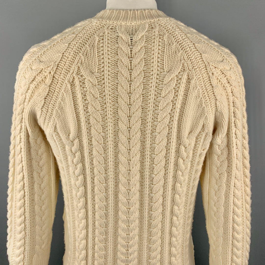BURBERRY PRORSUM F/W 2011 Size XL Cream Wool / Cashmere Fur V-neck Pullover Sweater