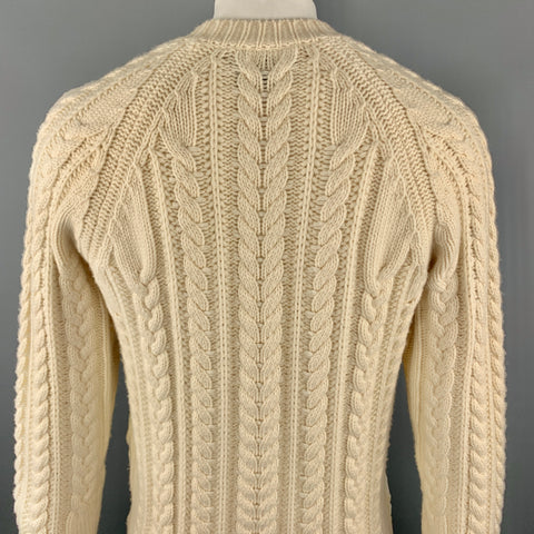 BURBERRY PRORSUM F/W 2011 Size XL Cream Wool / Cashmere Fur V-neck Pullover Sweater