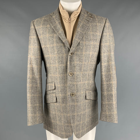 BROOKS BROTHERS Taille 40 Veste en cachemire à carreaux en laine gris beige