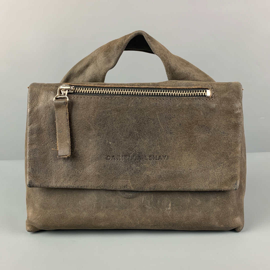 DANIELLA LEHAVI Grey Distressed Leather Cross Body Handbag