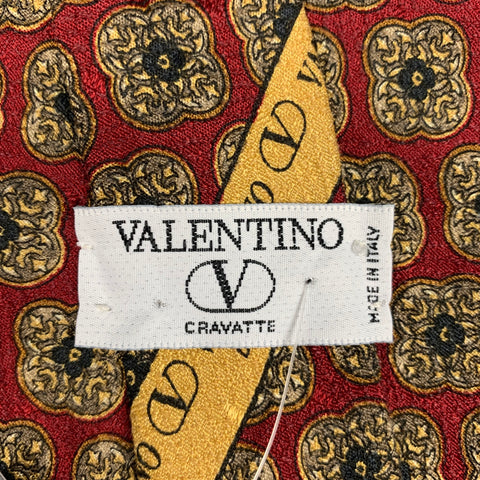 VALENTINO Burgundy & Taupe Tapestry Silk Tie