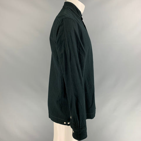 GITMAN BROS Talla M Camisa Manga Larga Algodón Punto Contraste Negro