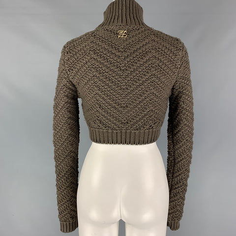 FENDI Suéter corto de cuello alto de lana de punto color topo talla 2