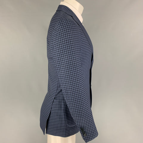 BEAMS Size 36 Navy Blue Checkered Wool Notch Lapel Sport Coat