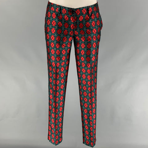 LOVE MOSCHINO Size 4 Black & Red Jacquard Polyester Dress Pants