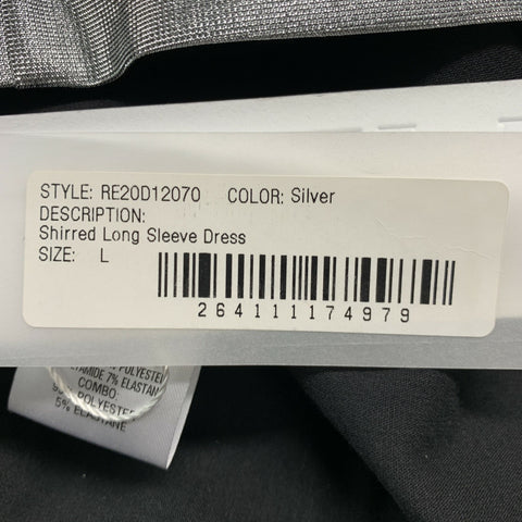 AREA Taille L Robe à manches longues froncée en mélange de viscose argentée
