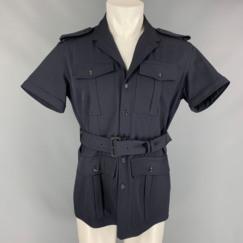 BURBERRY PRORSUM Printemps 2011 Taille M Veste militaire ceinturée à manches courtes bleu marine