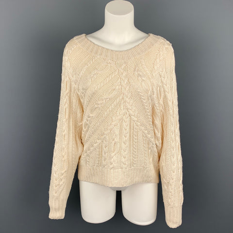 RALPH LAUREN Black Label Talla S Suéter extragrande de seda tejido a mano color crema