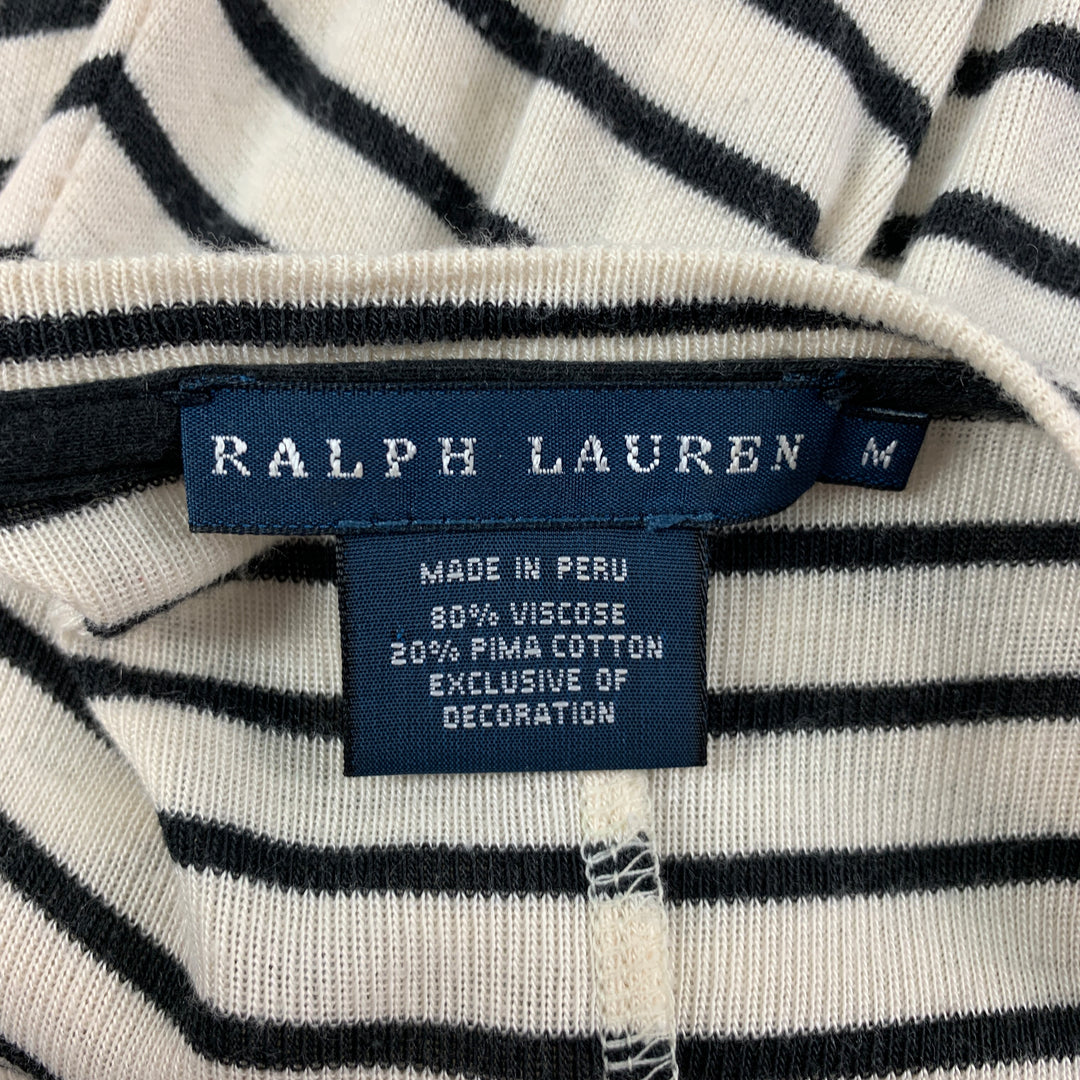 RALPH LAUREN Blue Label Size M Cream Black Viscose Cotton Stripe Sleeveless Long Dress