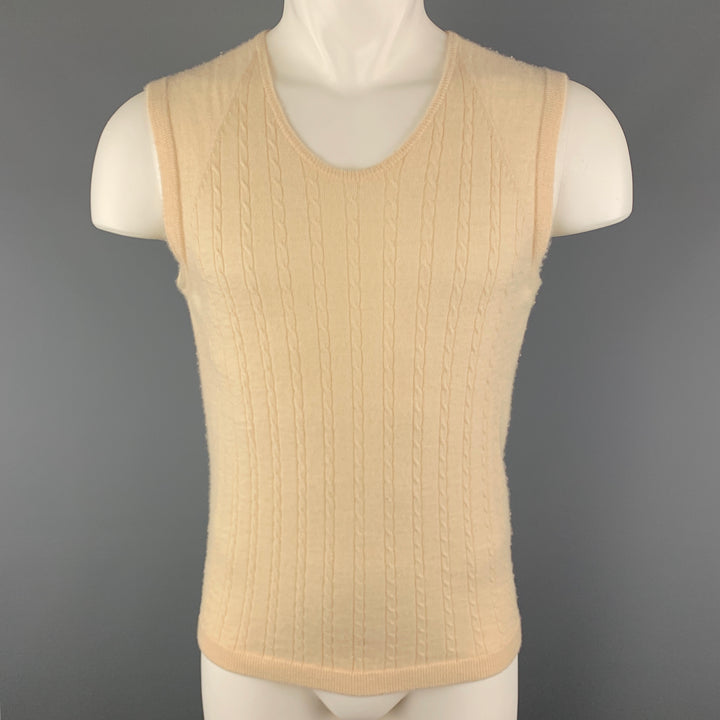 SHIPLEY and HALMOS Size M Cream Cable Knit Cashmere Sweater Vest
