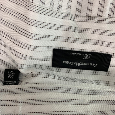 ERMENEGILDO ZEGNA Size M White & Black Stripe Cotton Long Sleeve Shirt