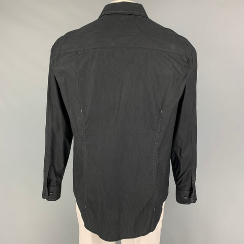 PRONTO UOMO Size L Black Textured Cotton Button Up Long Sleeve Shirt