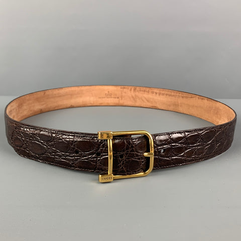 GUCCI Size 38 Brown Embossed Leather Belt