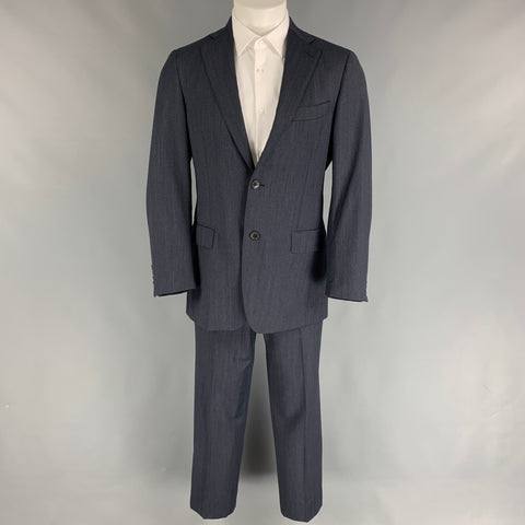 SALVATORE FERRAGAMO Size 38 Navy Stripe Wool Notch Lapel Suit