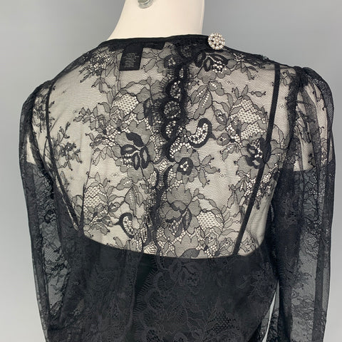 MARC JACOBS Size 4 Black Nylon Lace Sequined A-Line Dress