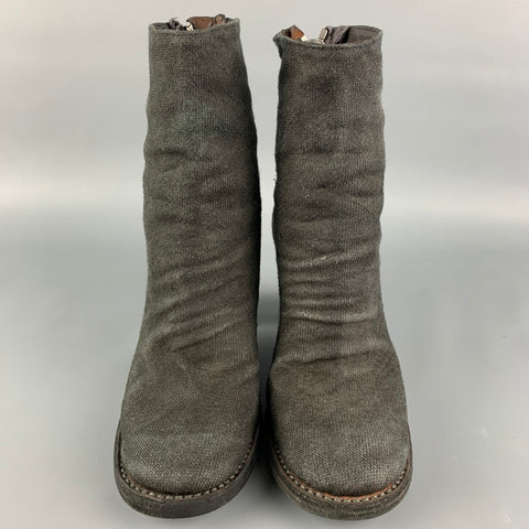 GUIDI Size 7.5 Black Fabric Chunky Heel Ankle Boots