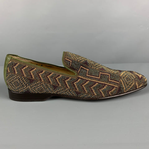 DONALD J PLINER Size 9 Olive Purple Beaded Leather Slip On Loafers