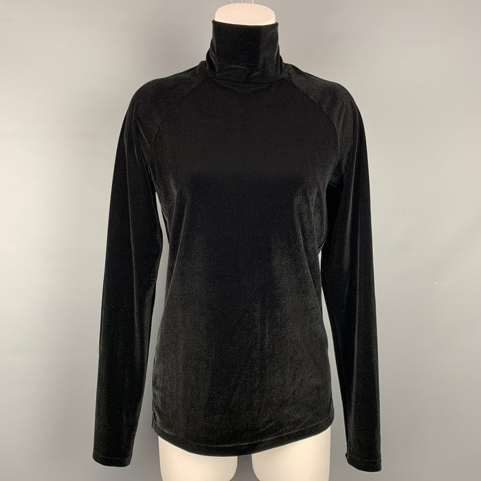 HAIDER ACKERMANN Size L Black Velvet Polyester Turtleneck Pullover