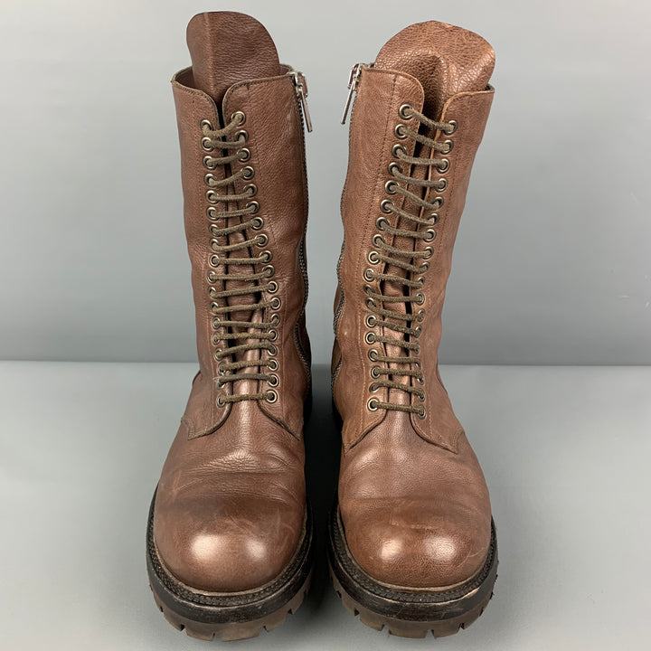 RICK OWENS Size 10 Brown Leather Tall Military Boots