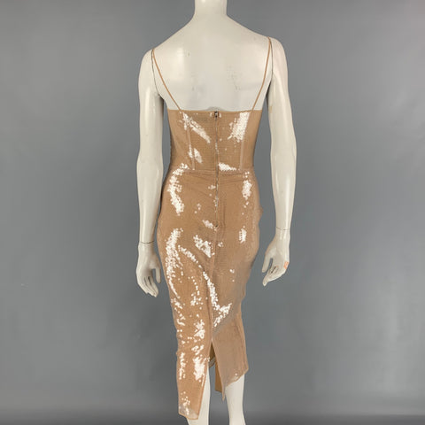 DAVID KOMA Taille 4 Robe de cocktail midi en soie pailletée beige