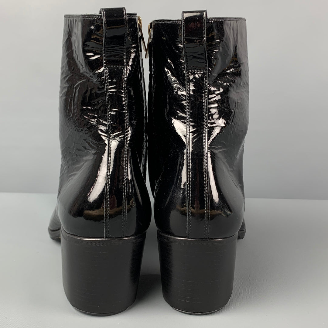 YVES SAINT LAURENT Size 13 Black Patent Leather Johnny Boots
