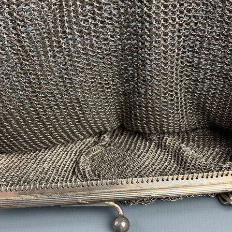 VINTAGE Silver Mesh Chainmail Metal 20's Evening Handbag