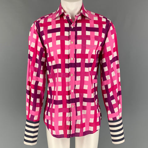 PAUL SMITH Size S White & Pink Plaid Cotton French Cuff Long Sleeve Shirt